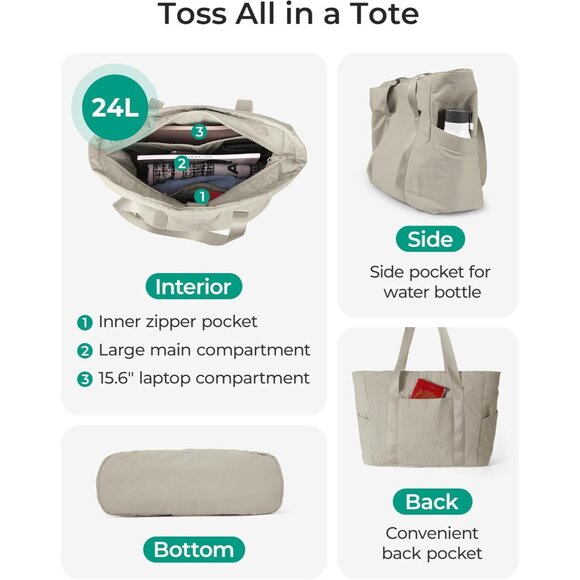 Women Grey Shoulder Tote Bag With Top Handle with Yoga Mat Buckle for Gym - Picture 4 of 7